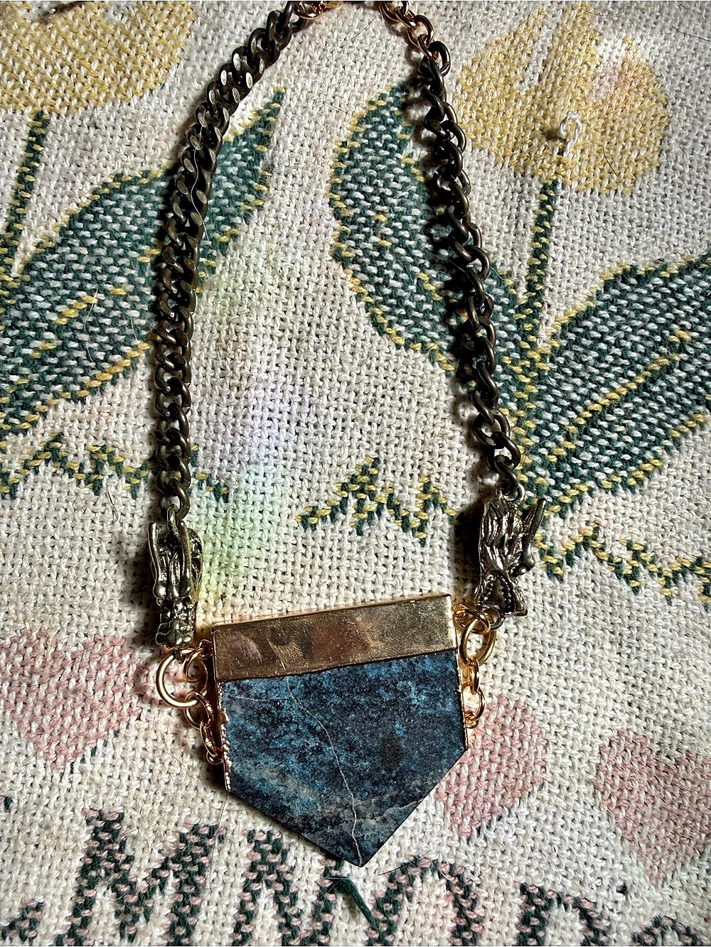 Blue Stone Pendant Necklace with dragons